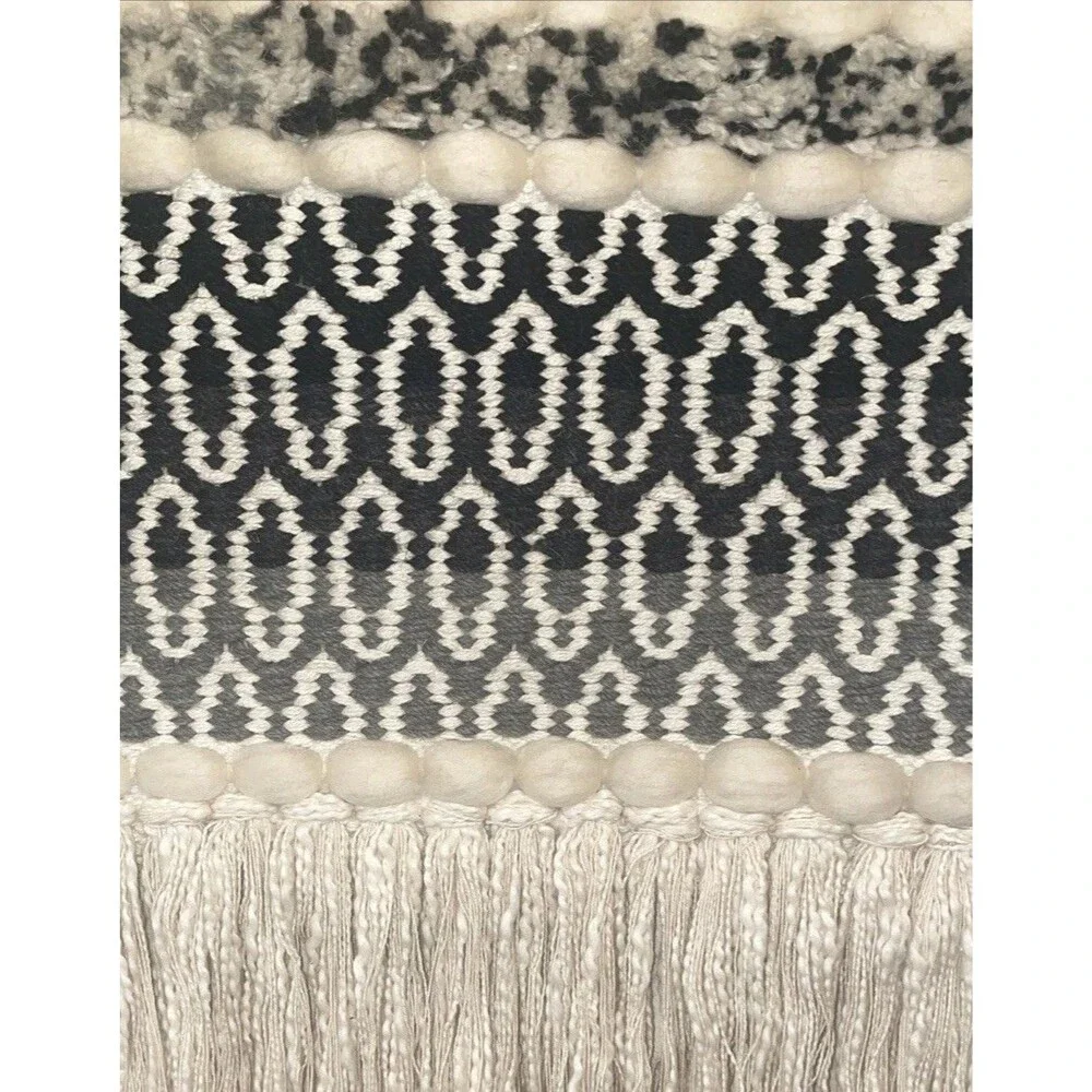 Bohemian Woven Wall Hanging Tassel Tapestry Home Wool Textile Art Decor 13”x 34”